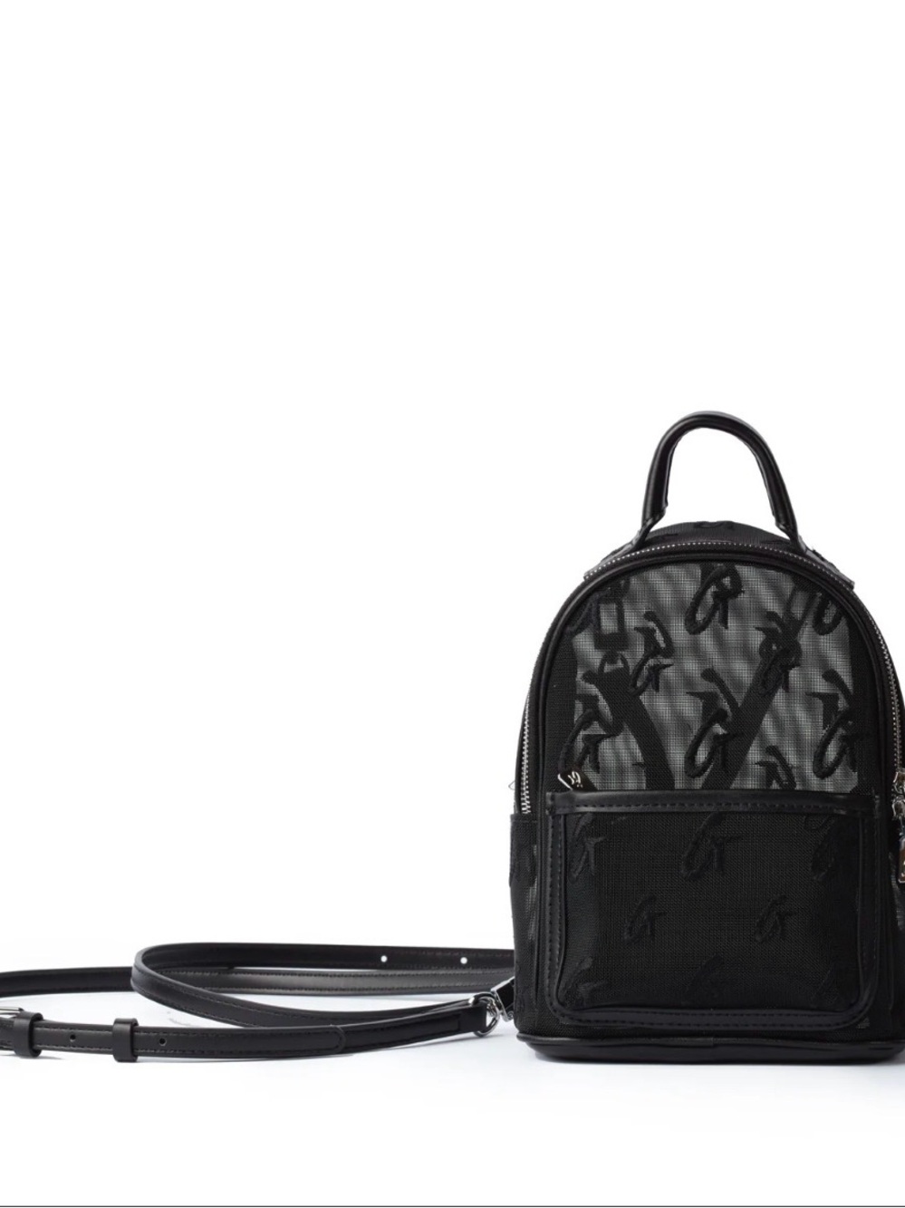 Glam-Aholic Black Mini Backpack with Subtle Script Monogram - Picture 4 of 4